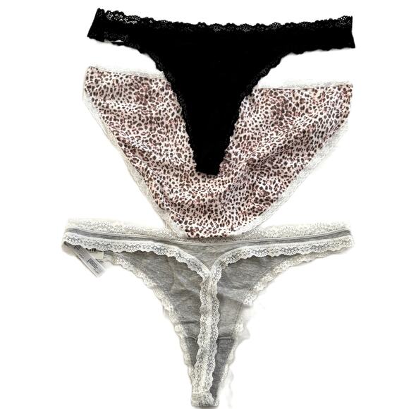 Jenni Intimates Lot 3pcs Thong Bikini Cotton Panty Gray Leopard Black Plus XXL - Picture 2 of 5